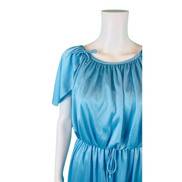 Vintage 1970s Blue Grecian Dress Cape Style Party Disco | W 23-30" - Picture 5 of 9